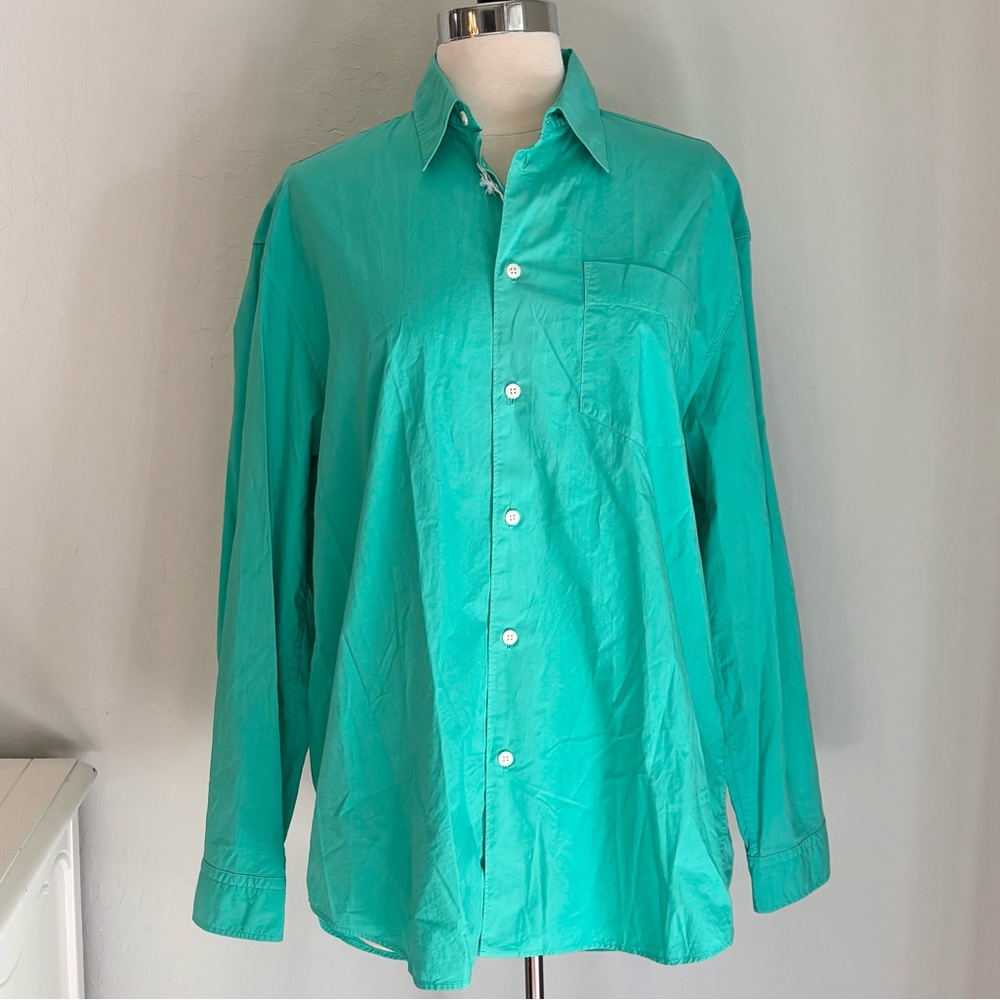 Sporty & Rich Oversized Button Down Collared Shirt, Caribbean Green, S NWT
